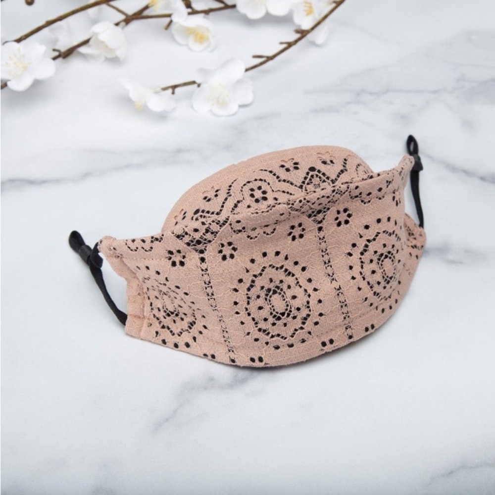 Pink Lace Overlay Black Face Mask Dressy Fancy Feminine Formal Special Occasion